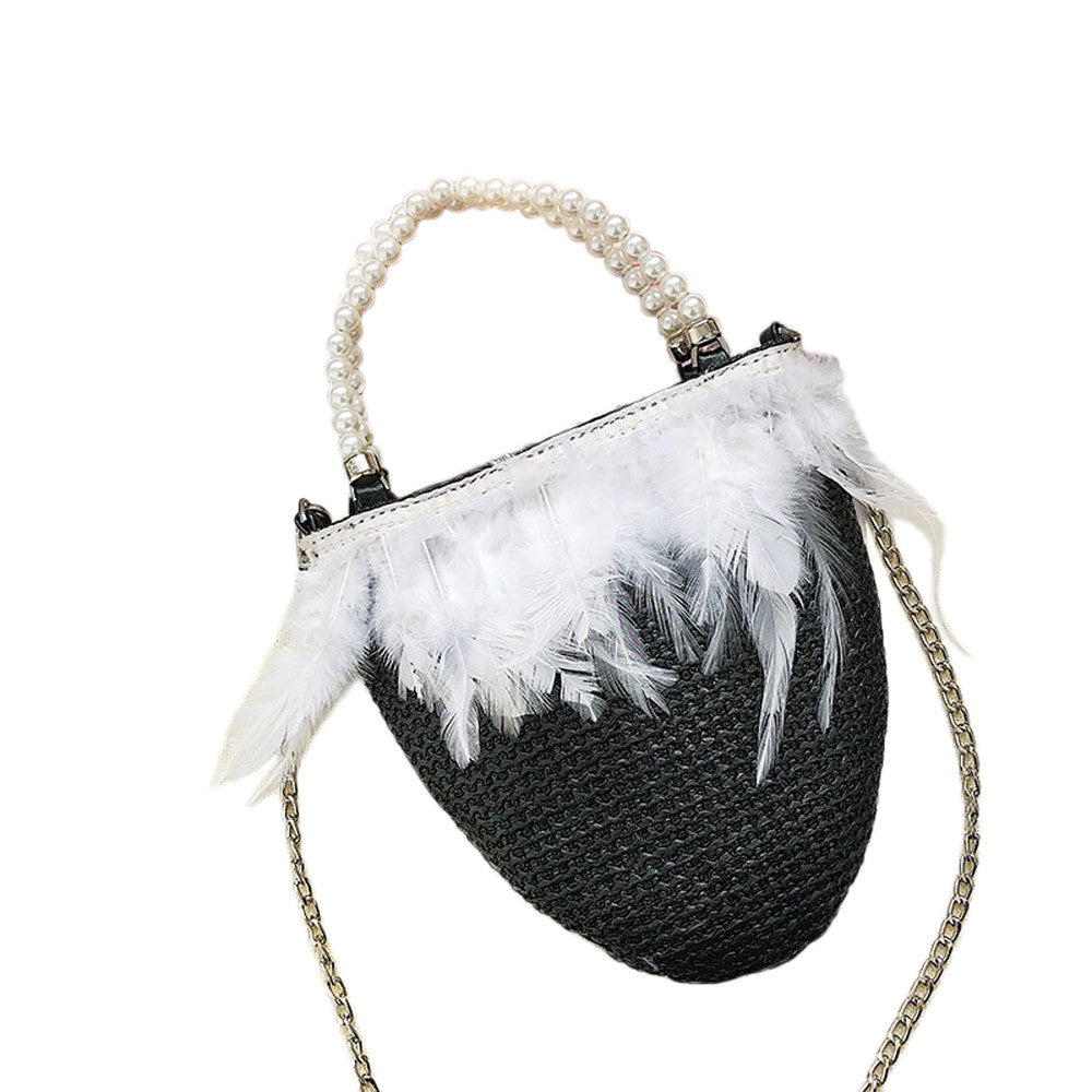 Fashion Women Weave Pearl Feather Crossbody Bag Hand Bag Shoulder Bag